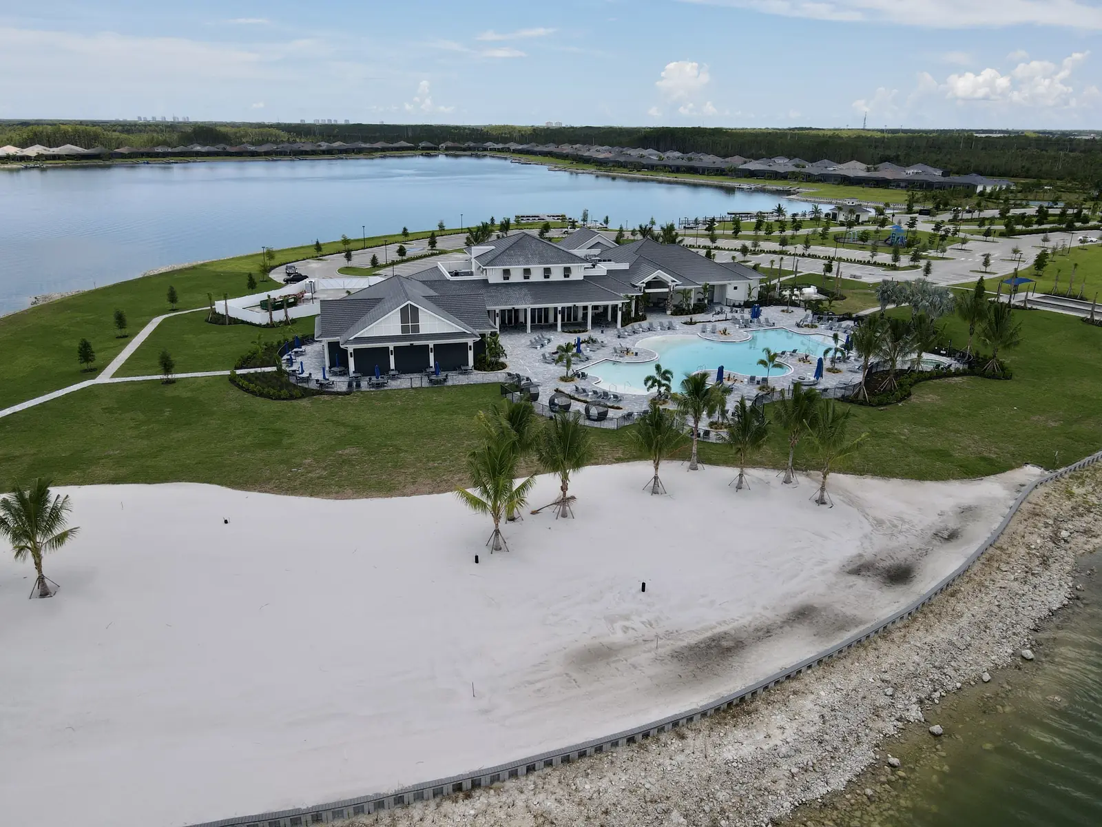 Sand beach on the lake in front of the Social Club