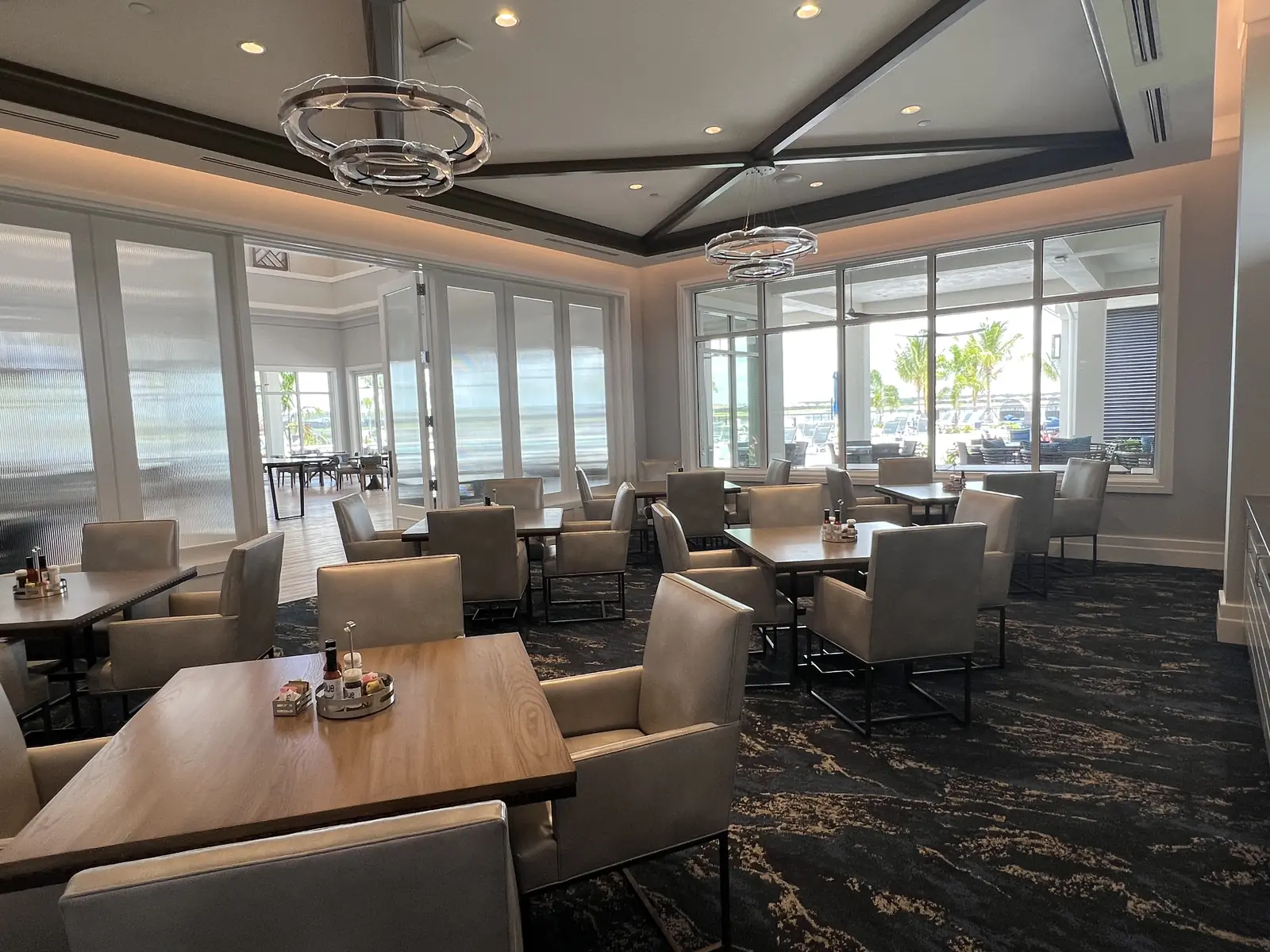 Private dining room with lake facing windows